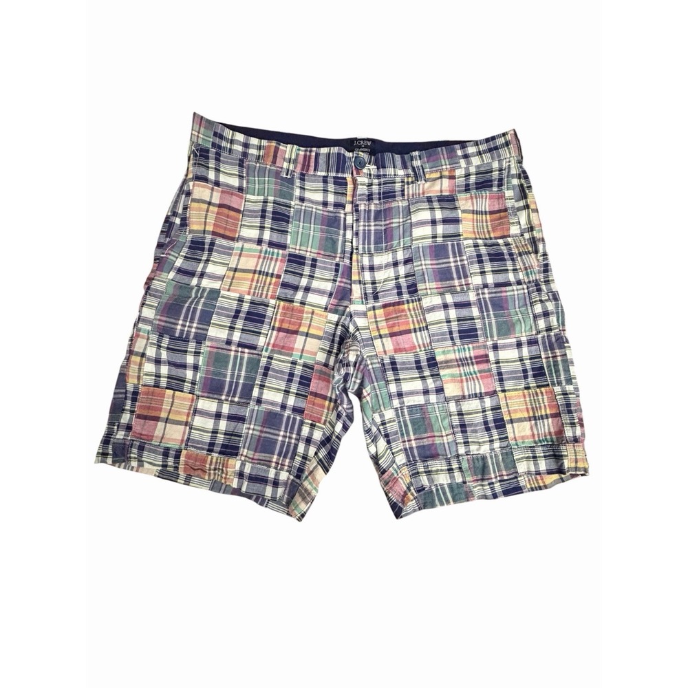 J. Crew Gramercy Shorts Men's 36 Plaid Madras Patchwork Cotton 8" Preppy #CCC5-2